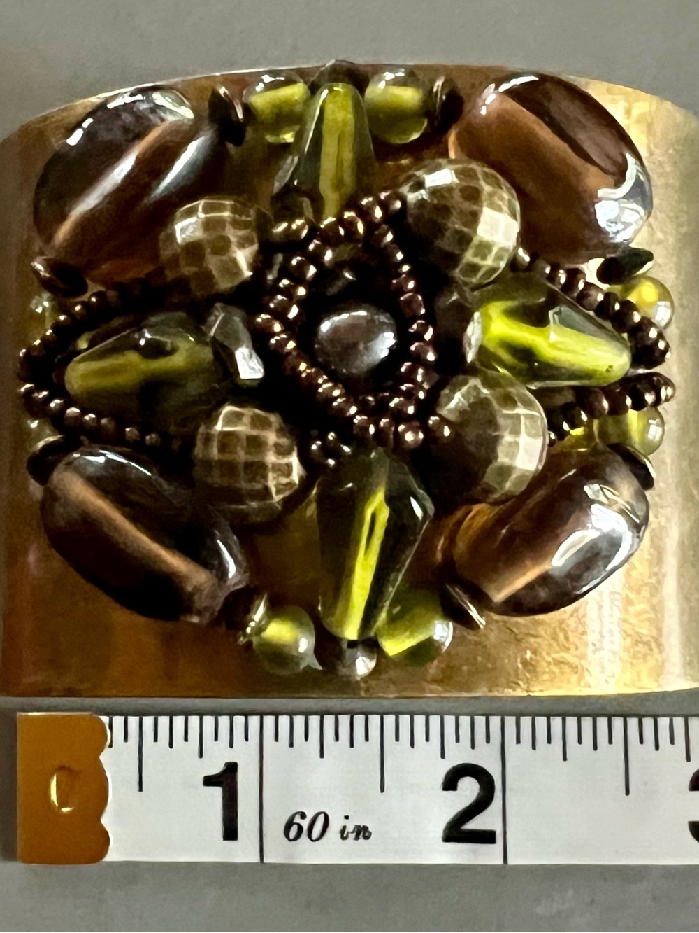 Embellished Cuff Bracelet in Olive Green and Brown